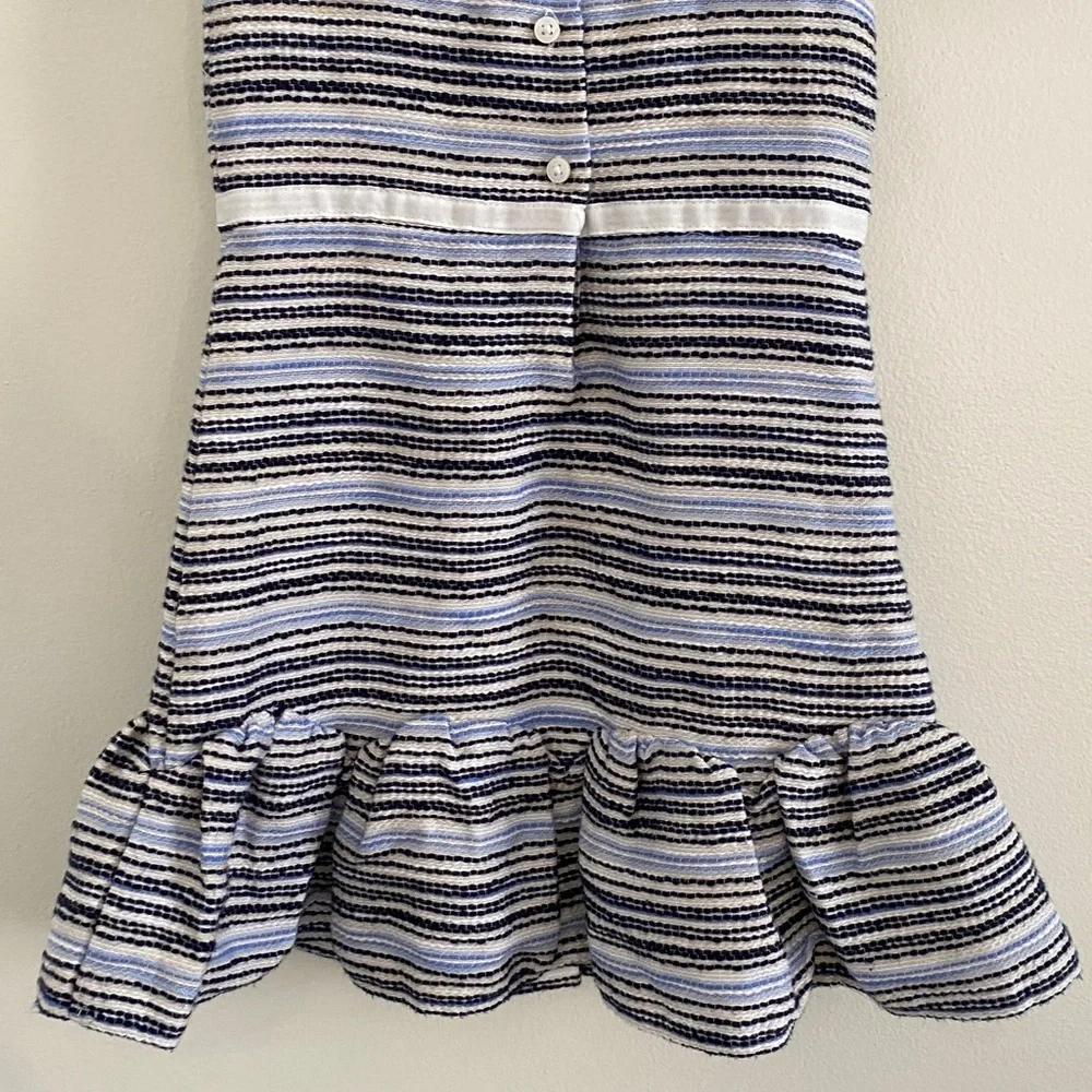 Janie and Jack Navy and White Striped Bouclé Ruffle Hem Dress girls 4